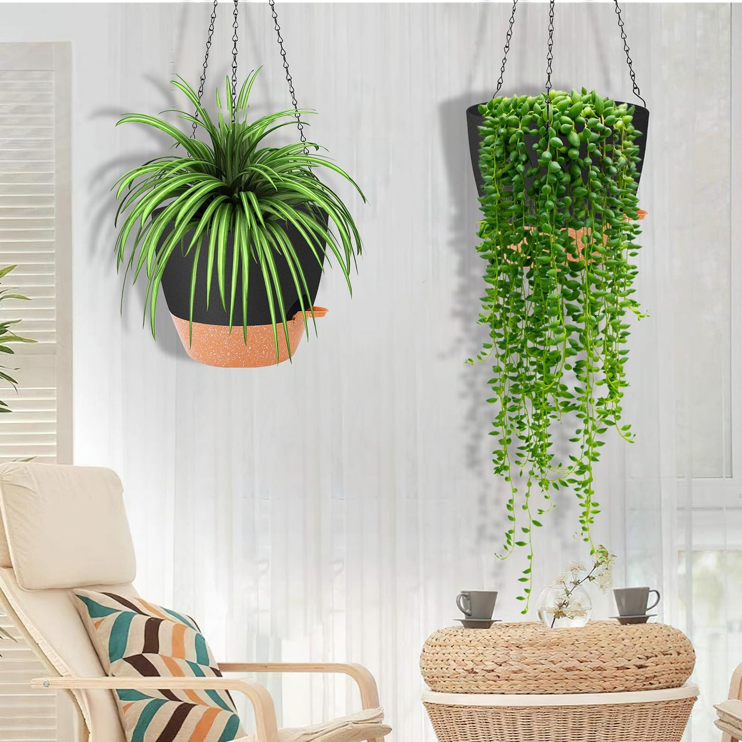 GARDIFE Hanging Planter, 10 inch Hanging planters for Indoor. Outdoor Plants, Self Watering Plant Pot, 2 Pack Large self Watering Hanging Planter, Black