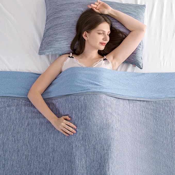 Elegear Revolutionary Cooling Blanket Throw Absorbs Heat to Keep Body Cool for Night Sweats, Arc-Chill 3.0 Cool Fiber Q-Max>0.5 for Hot Sleepers, Lightweight Summer Cold Blankets for Sleeping, Blue