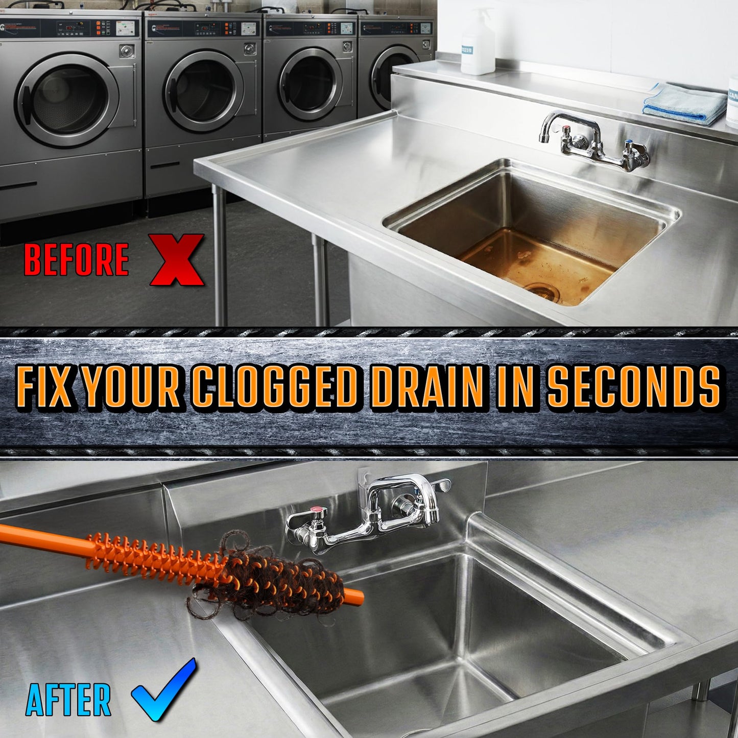 FlexiSnake Pro Drain Weasel Sink Snake Cleaner with New Molded Tip - 18″ - Drain Snake Clog Remover Tool with Rotating Handle & 5 Wand Refills - Easy to Use on Drains & Grates - Made in USA - 5-Pack