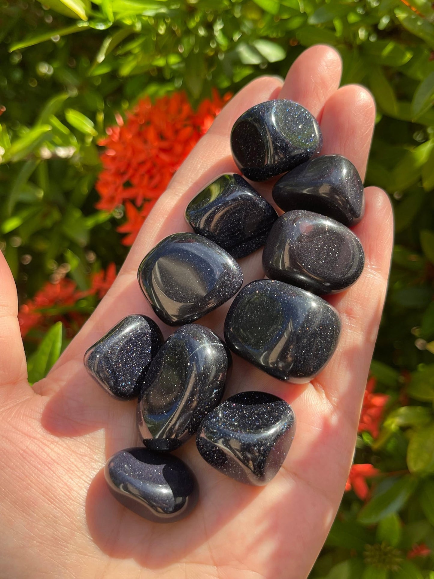 GAF TREASURES 5 Pcs Blue Goldstone Tumbled Stones, Polished Blue Goldstone Gemstone, Blue Goldstone Healing Crystals (Blue Goldstone)