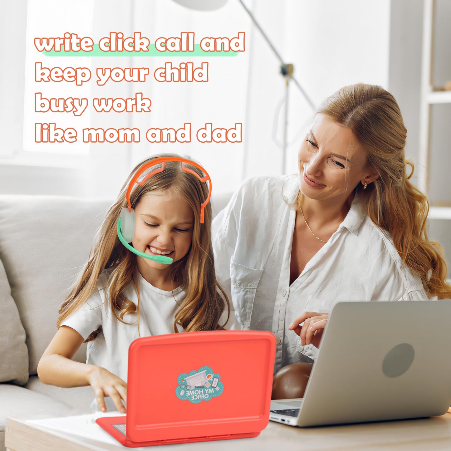 Pretend Play Home Office Set for Kids Ages 3-7, Includes Toy Kids Laptop,Cell Phone,Hamburg Harmonica,Headset & Toddlers Beverage Cup-Pretend Work Simulation Play