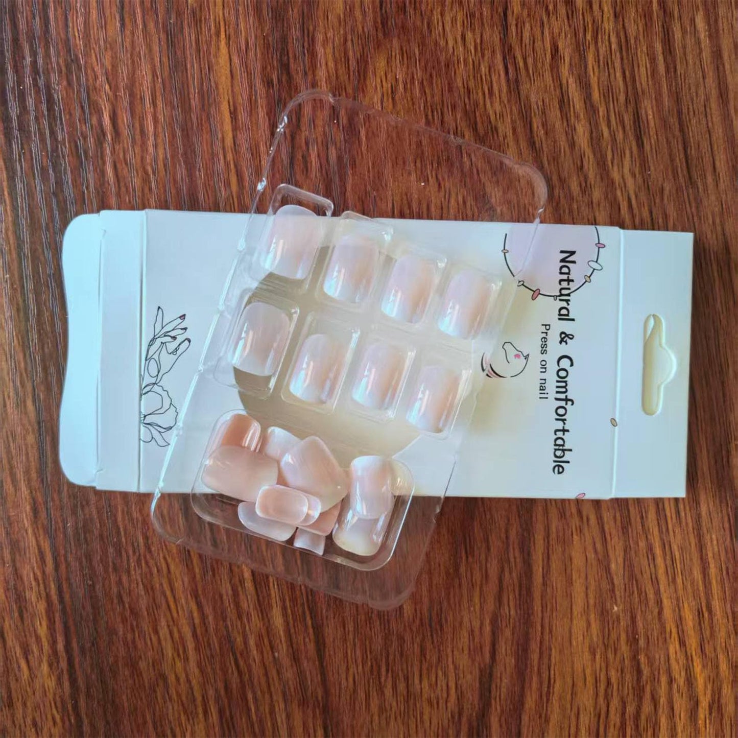 Short Press on Nails Square Fake Nails Ombre Acrylic Nails Press ons Full Cover Glue on Nails Pink White Gradient Glossy False Nails with Cute Artificial Stick on Nails for Women Girls 24 Pcs
