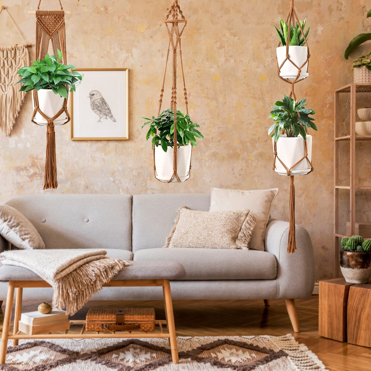 SFENNGPET Macrame Plant Hangers, 6Pack Hanging Planters for Indoor Plants w/ 6 Set Hangers Kit Handmade Macromay Plant Hangers Indoor Flower Pots Holder Stand for Boho Home Décor (POTS NOT Included)