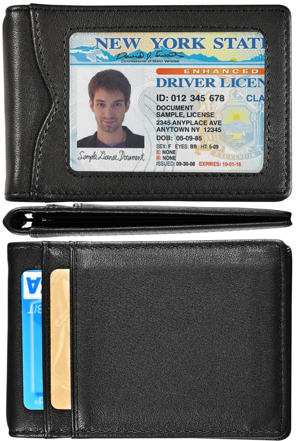 kinzd Slim Wallet with Money Clip RFID Blocking Minimalist Bifold Wallet for Men Genuine Leather Front Pocket Card Holder AS137 - #Nappa Black