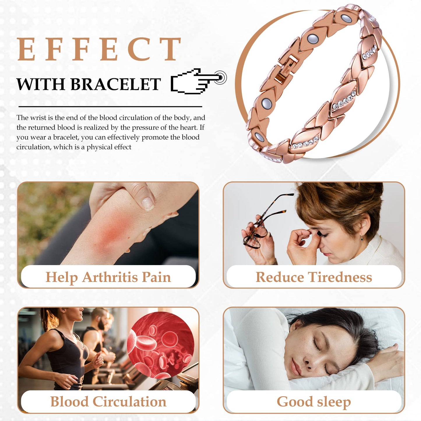 Jecanori Copper Magnetic Bracelets for Women,Adjustable 99.9% Solid Copper Bracelets,Valentine's Day Gifts Magnetic Jewelry with Sizing tool