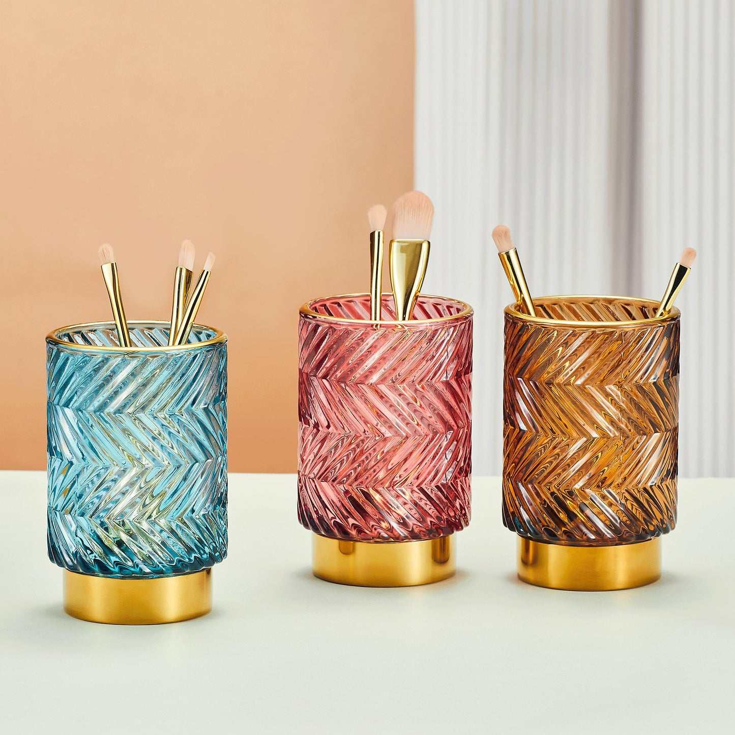 LEICURACE Makeup Brush Holder Organizer,Toothbrush Holders,Desk Pen Pencil Holder,Multifunctional Vintage Glass Brush Cup（A40-4-US）