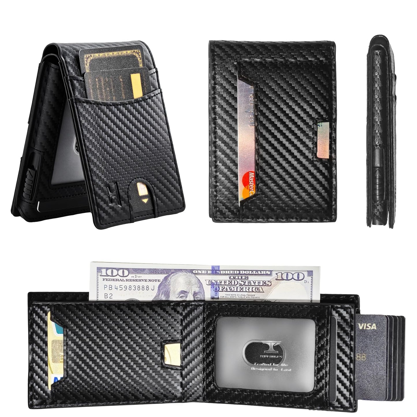 TOPFORGES Wallet for Men, RFID Blocking Smart Pop Up Card Wallet,Minimalist Bifold Mens Wallet Hold 10 Cards & Cash, Slim Compact Front Pocket Desgin With ID Window,Metal Aluminum Credit Card Holder