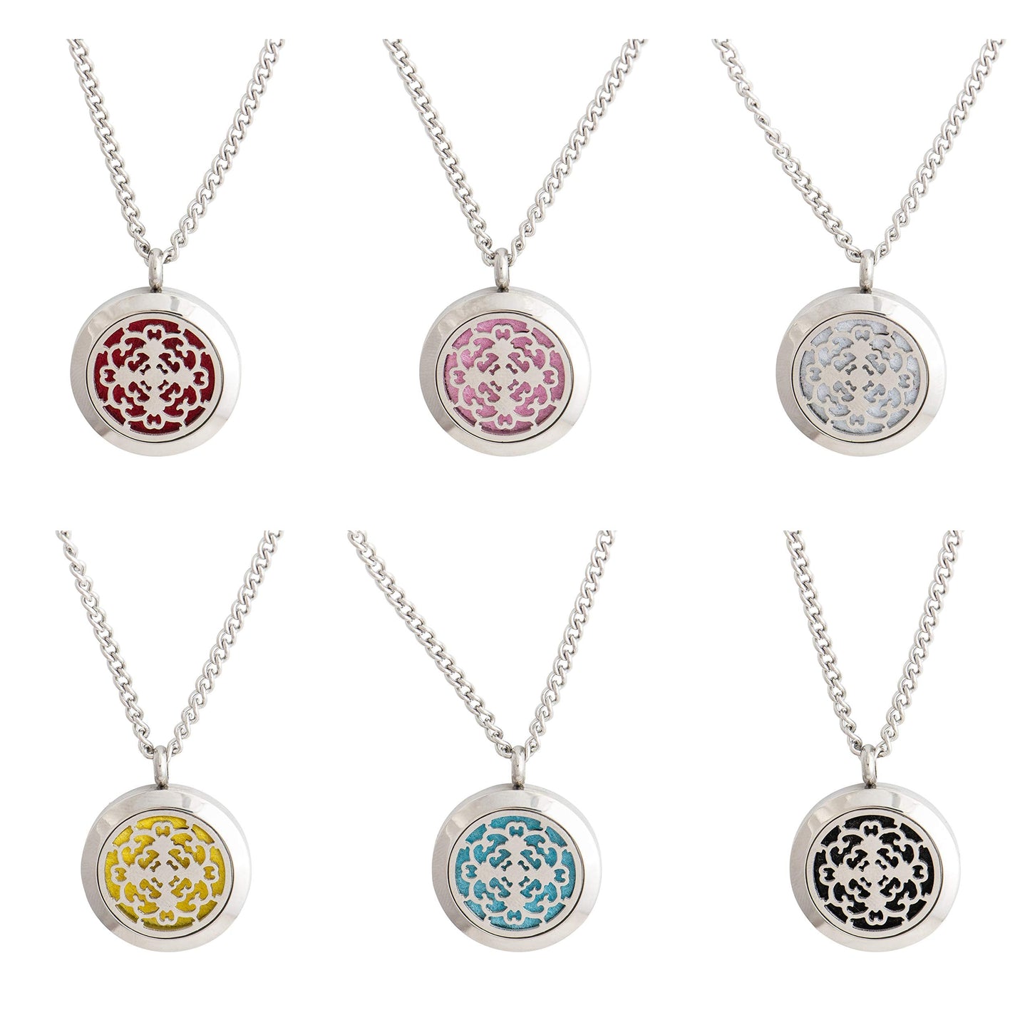 Wild Essentials Cross Essential Oil Diffuser Necklace, Stainless Steel Locket Pendant with 24 inch Chain, 12 Color Refill Pads, Customizable Color Changing Perfume Jewelry for Aromatherapy