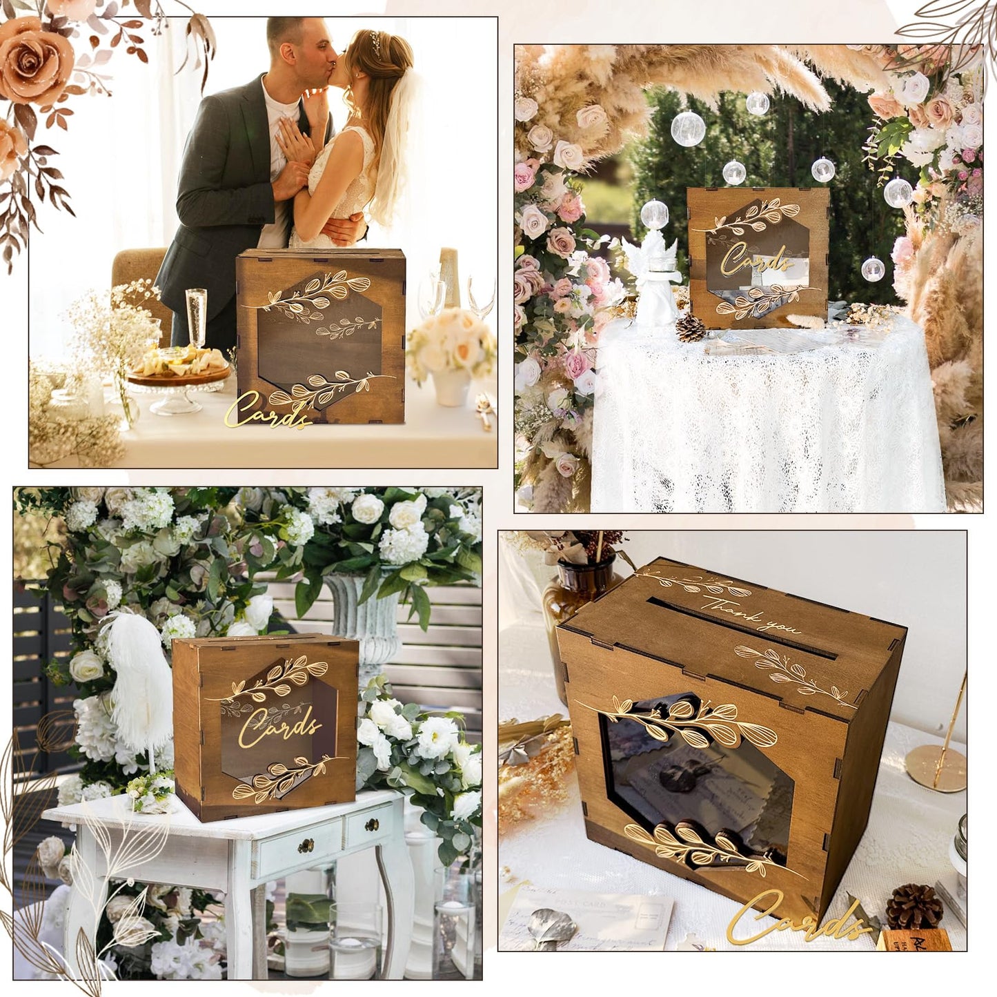 OurWarm Wooden Wedding Card Box with Slot, Rustic Card Box for Wedding Decorations for Reception, Money Gift Card Box with Acrylic Window for Wedding Birthday Anniversaries Graduation Party Decor