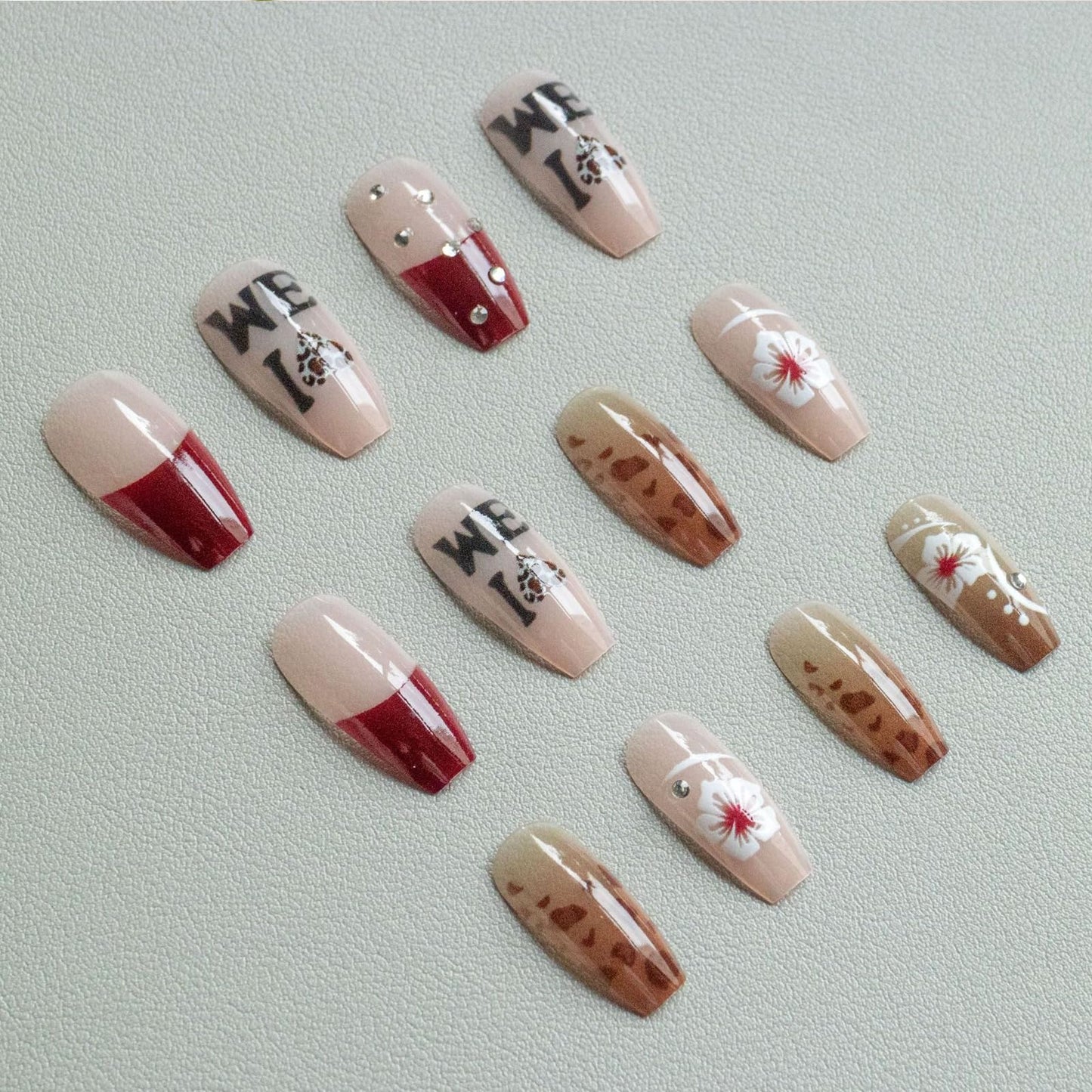 IMSOHOT Press on Nails Long Coffin Fake Nails Acrylic Glue on Nails Glossy Full Cover False Nails for Women DIY Manicure 24Pcs