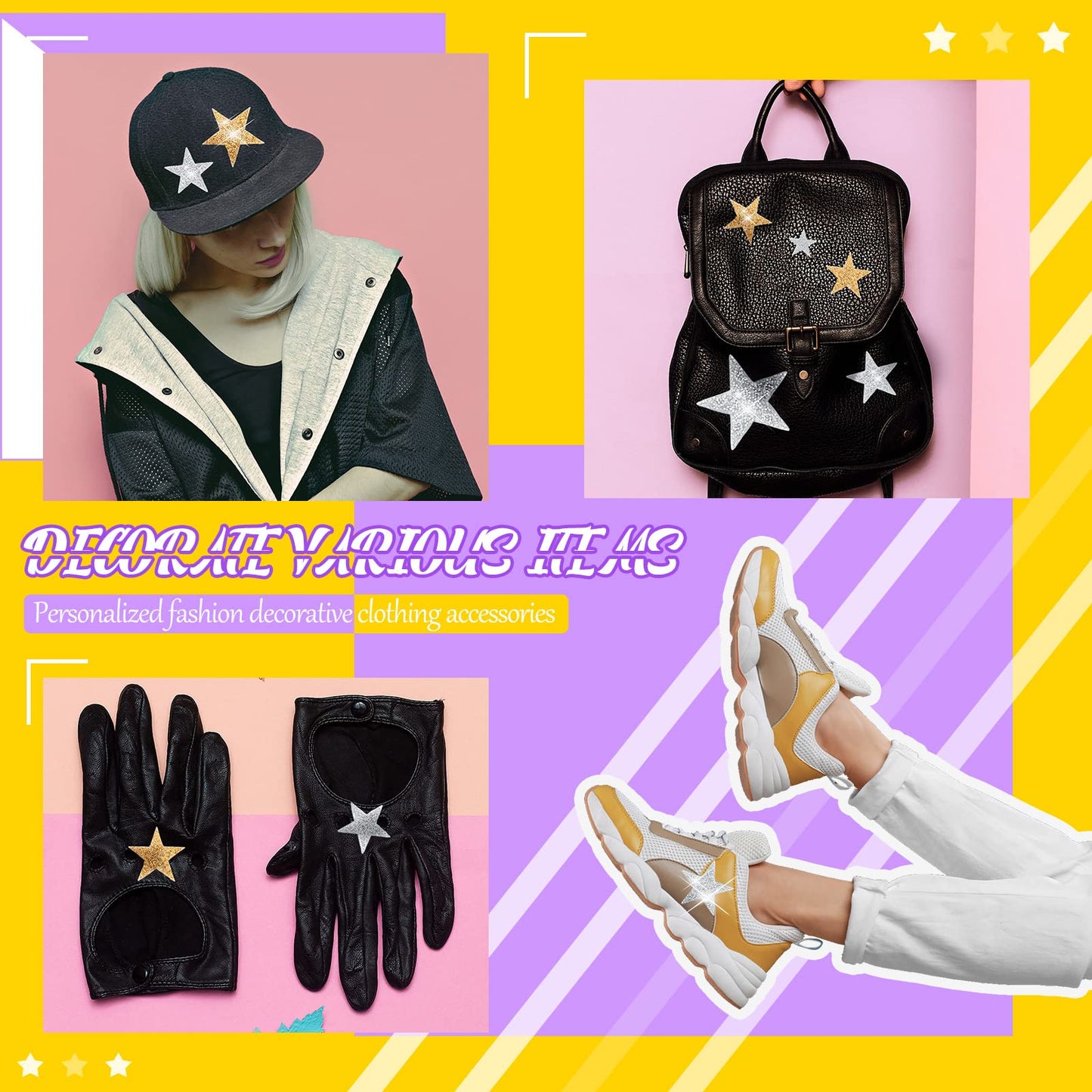 Geosar 60 Pcs Iron on Star Patches Star Shaped Rhinestone Appliques Adhesive Glitter Patches Rhinestone Appliques Embellishments for DIY Graduation Wedding Party(Gold, Silver)