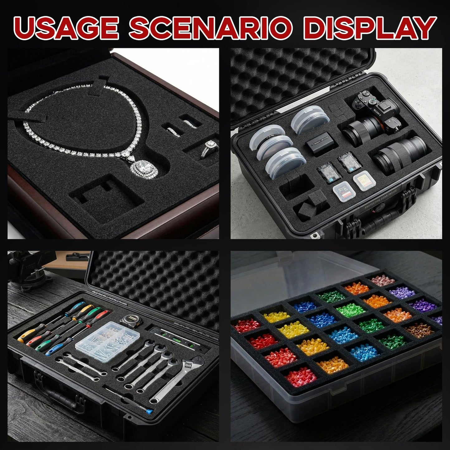4 Pack Pick and Pluck Foam Sheets 16x12x0.5 Inch, Pre-Cut Grid Foam for Case Liner, Drawer Liner, Padding and Storage Protection