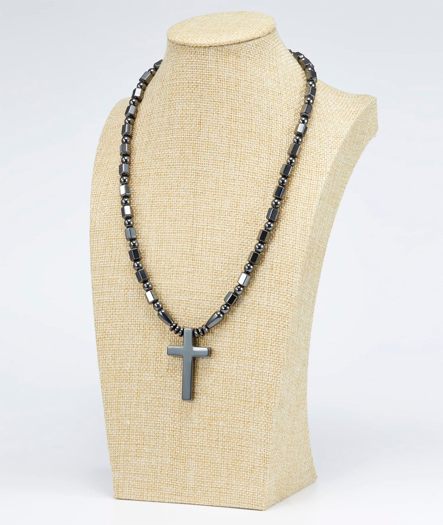 Ecooon Cross pendant hematite magnetic therapy necklace for men and women, healing stone unisex