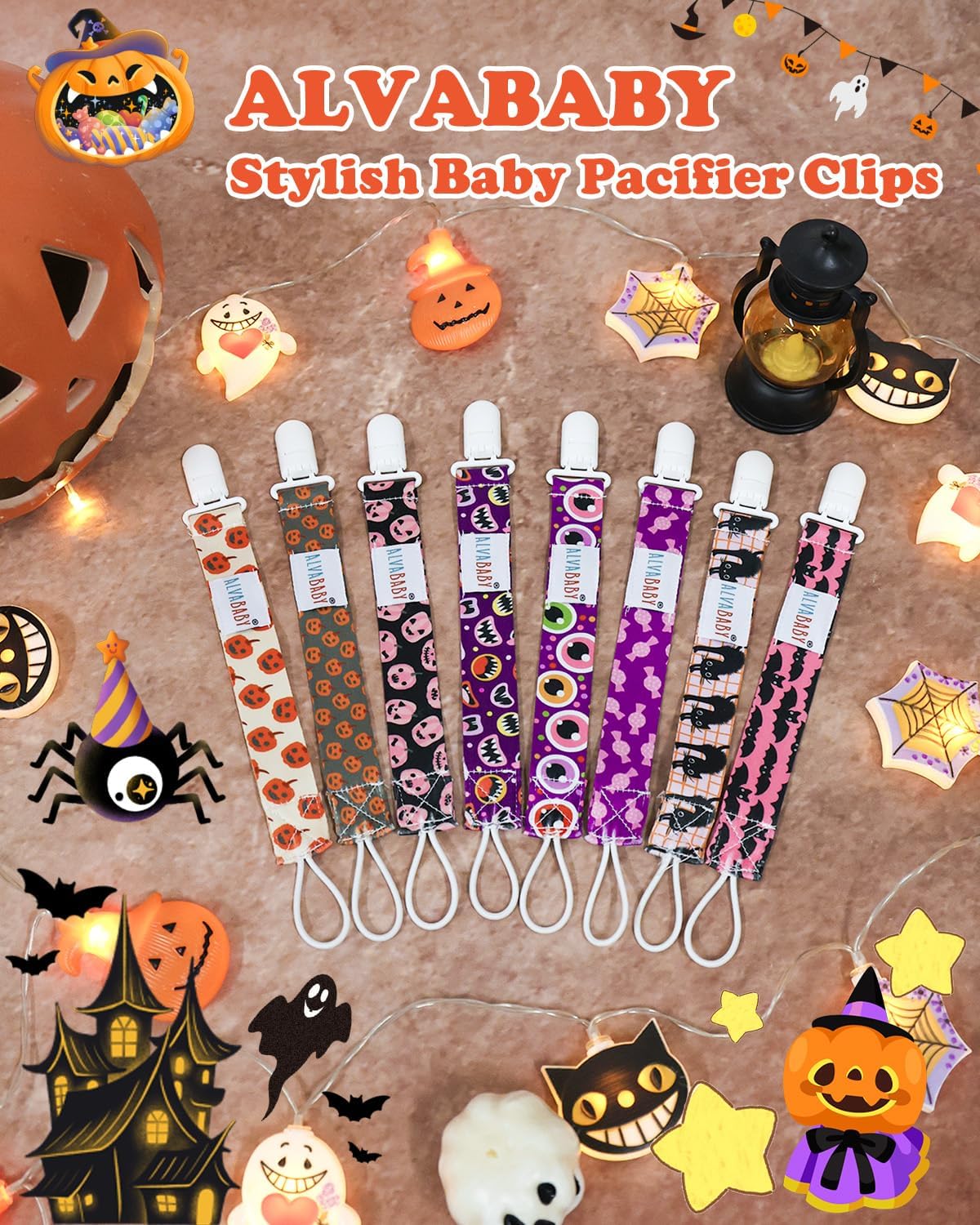 ALVABABY Pacifier Clips 8 Pack Pacifier Binky Paci Holder Leashes for Teethers 8DBP09A
