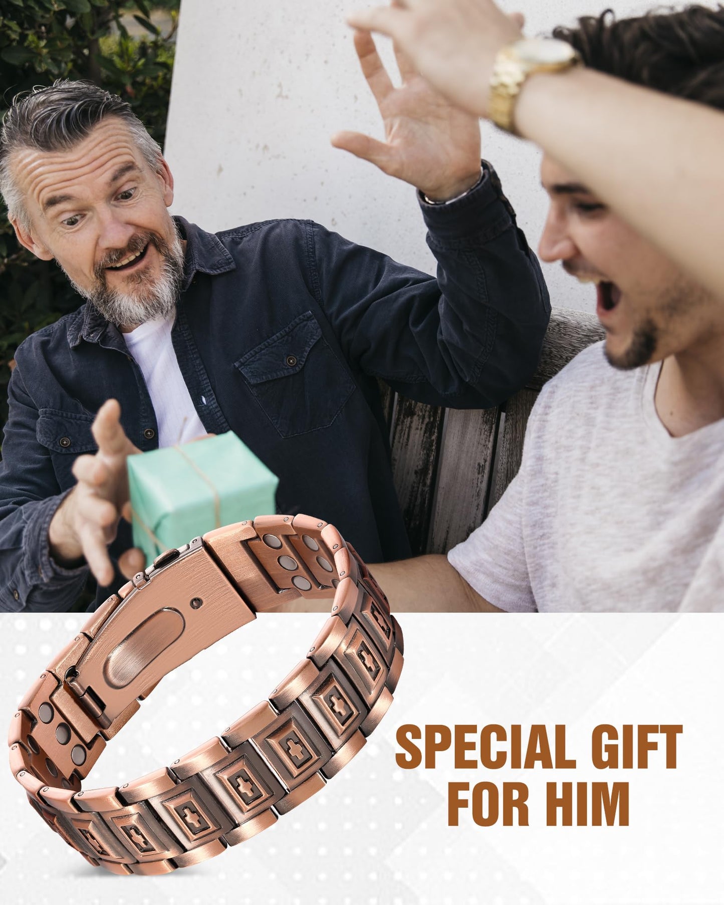 Jecanori Copper Bracelet for Men with 3800 Gauss Magnets,Magnetic Cross Bracelets for Men,Adjustable Length with Sizing Tool