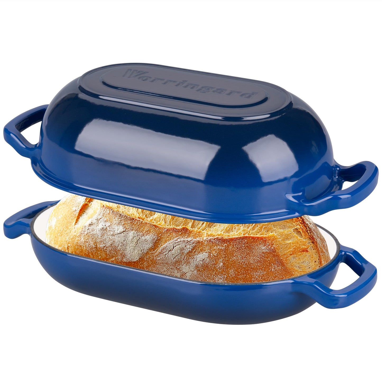 VORRINGARD Enameled Cast Iron Sourdough Bread Oven, Dutch Oven, Loaf Cast Iron Bread Pan for Homemade Bread Baking, Meatloaf Pan with Lid, 5QT, Blue