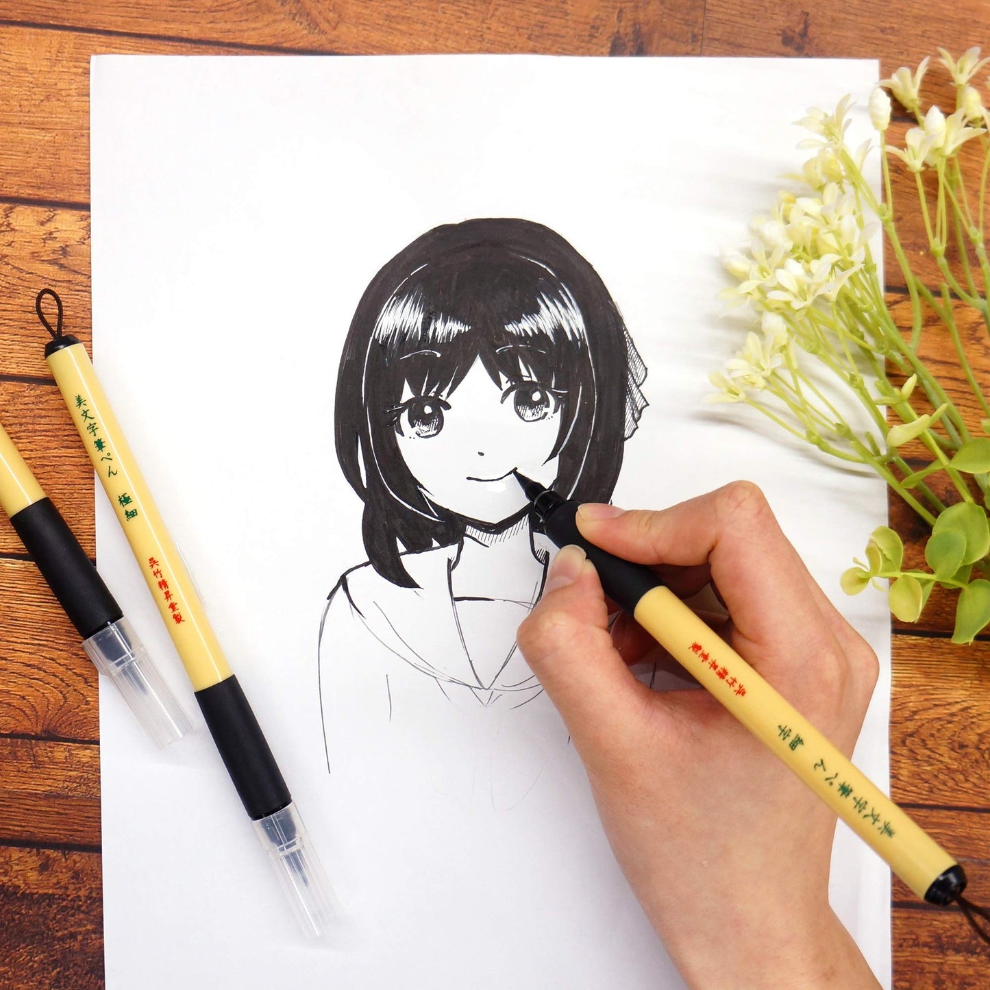Kuretake Bimoji Brush Pen, 5 pcs set (Extra Fine, Fine, Medium, Large, Medium Brush), great for Calligraphy, Hand lettering and Illustration, for Beginners and Professional, Made in Japan