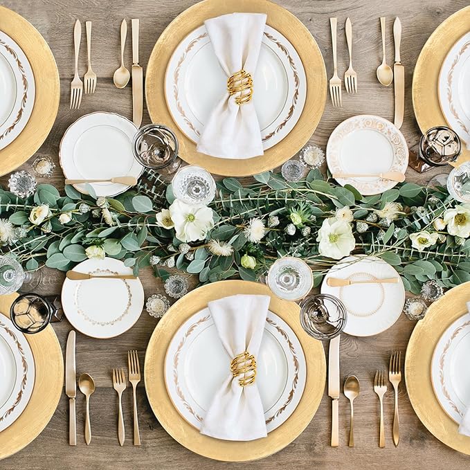 MAONAME Foil Gold Charger Plates Set of 6, 13" Plate Chargers for Dinner Plate, Plastic Round Chargers for Table Setting, Wedding Bulk
