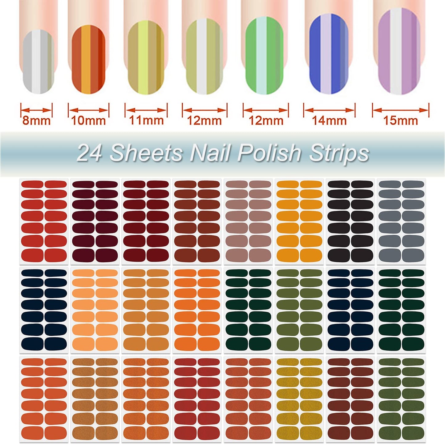 Nail Polish Strips - Solid Color & Glitter, DANNEASY 24 Sheets Nail Wraps for Women Gel Nail Strips Stick on Nail Polish Stickers Self Adhesive Manicure Sticker for Nail Art with File, Cuticle Stick