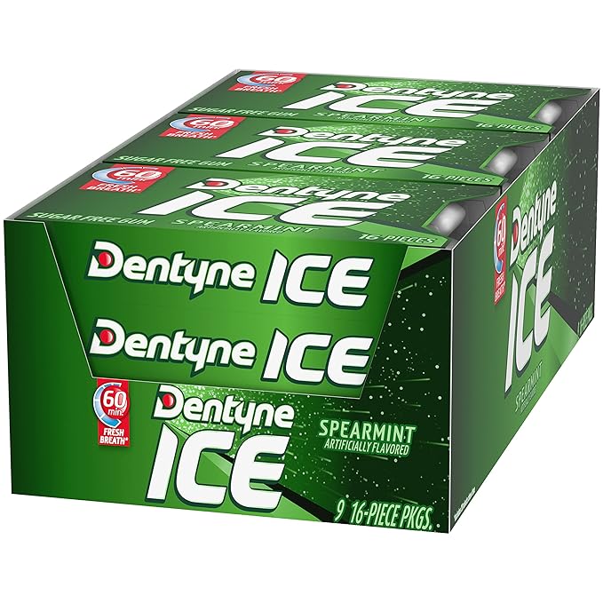Dentyne Ice Spearmint Sugar-Free Chewing Gum, 9 Packs of 16 Pieces (144 Total Pieces)
