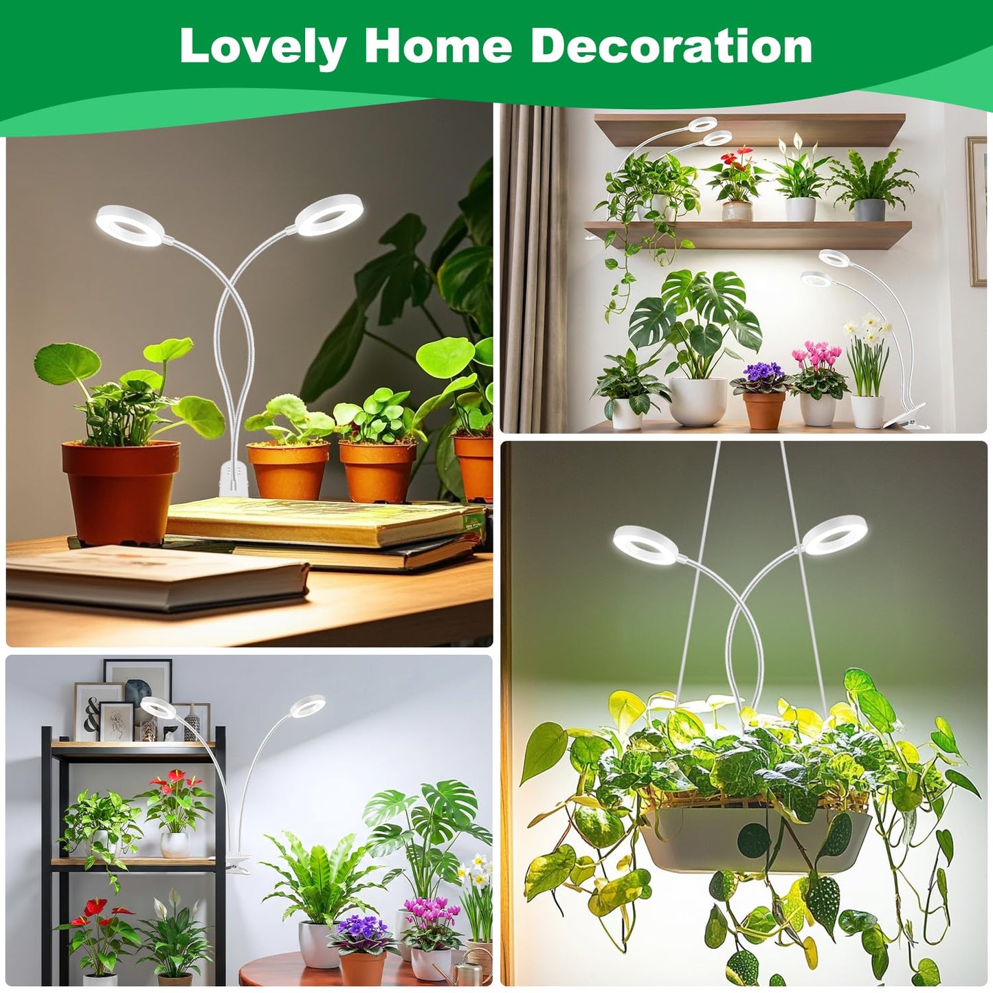 Eurbolan Grow Lights for Indoor Plants, 2 Heads 96 LEDs Full Spectrum Clip On Grow Light with Clip, Plant Lights for Indoor Growing with 3 Lighting Modes, 6/12/16Hrs Auto Time, 5 Brightness.