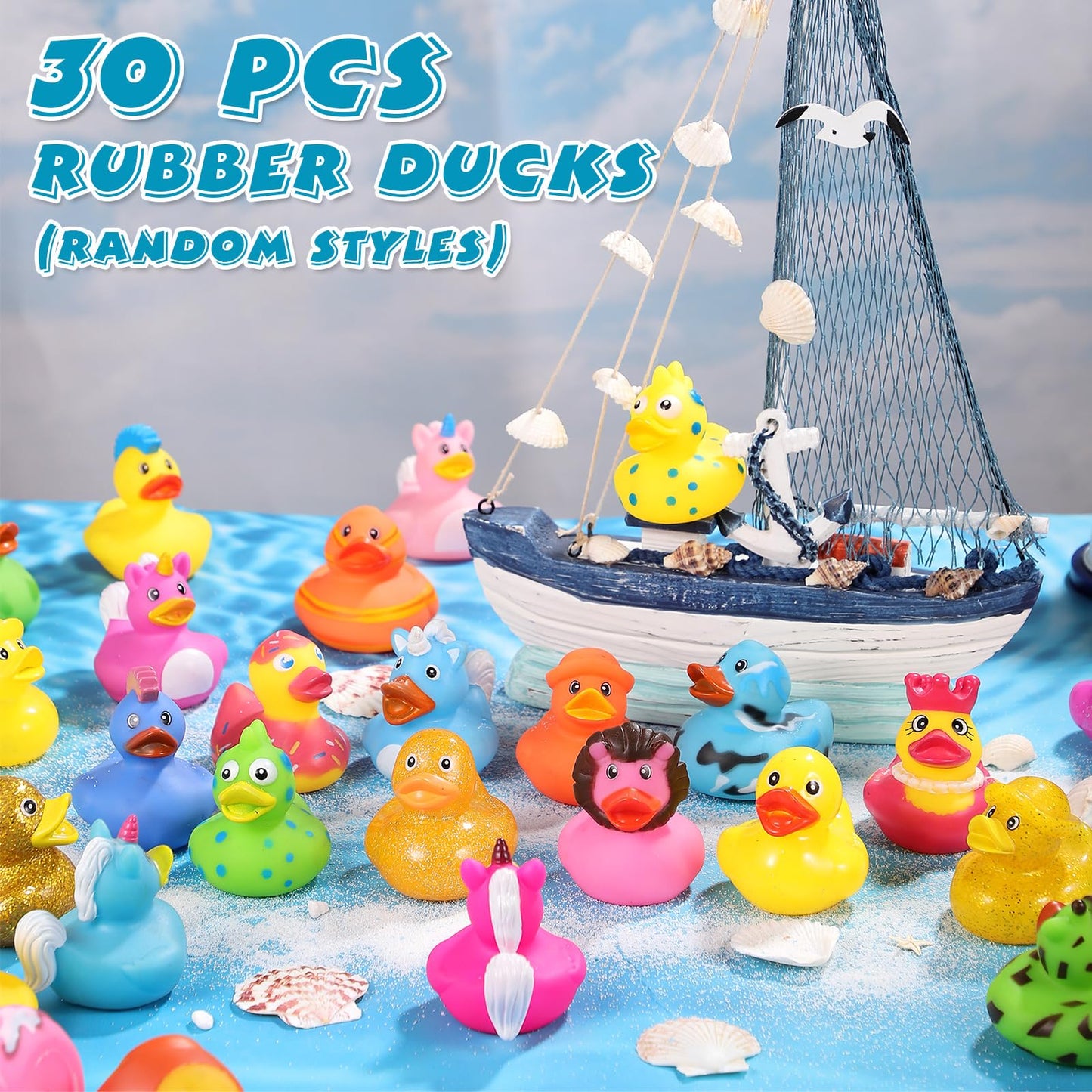 30Pcs Rubber Ducks Assorted Plastic Bulk Rubber Duck for Cruise Ducks Ducking Bath Pool Toys Mailbox Duck Party Favors Cruise Ships Hiding Classroom Exchange Gifts for Kids Teens