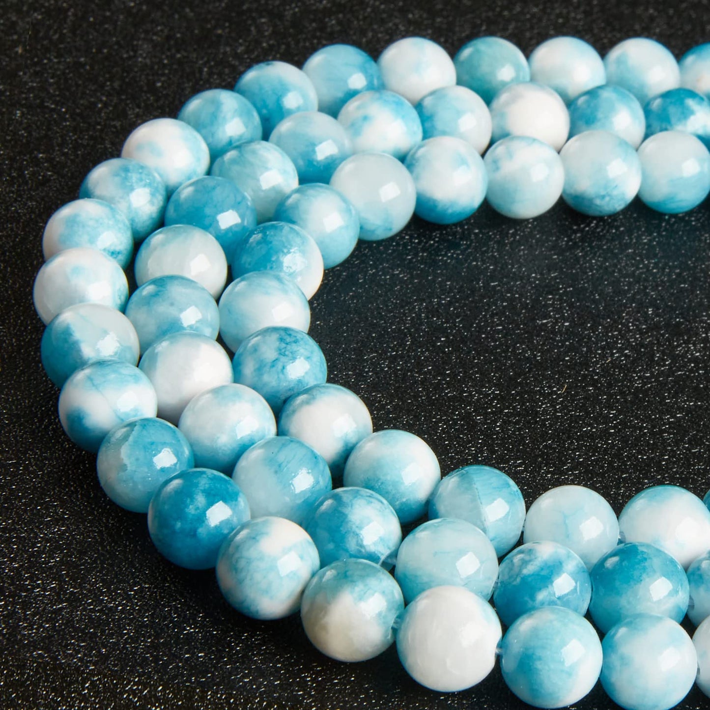 35pcs 10mm Natural Blue White Jade Beads Gemstone Beads Round Loose Beads for Jewelry Making