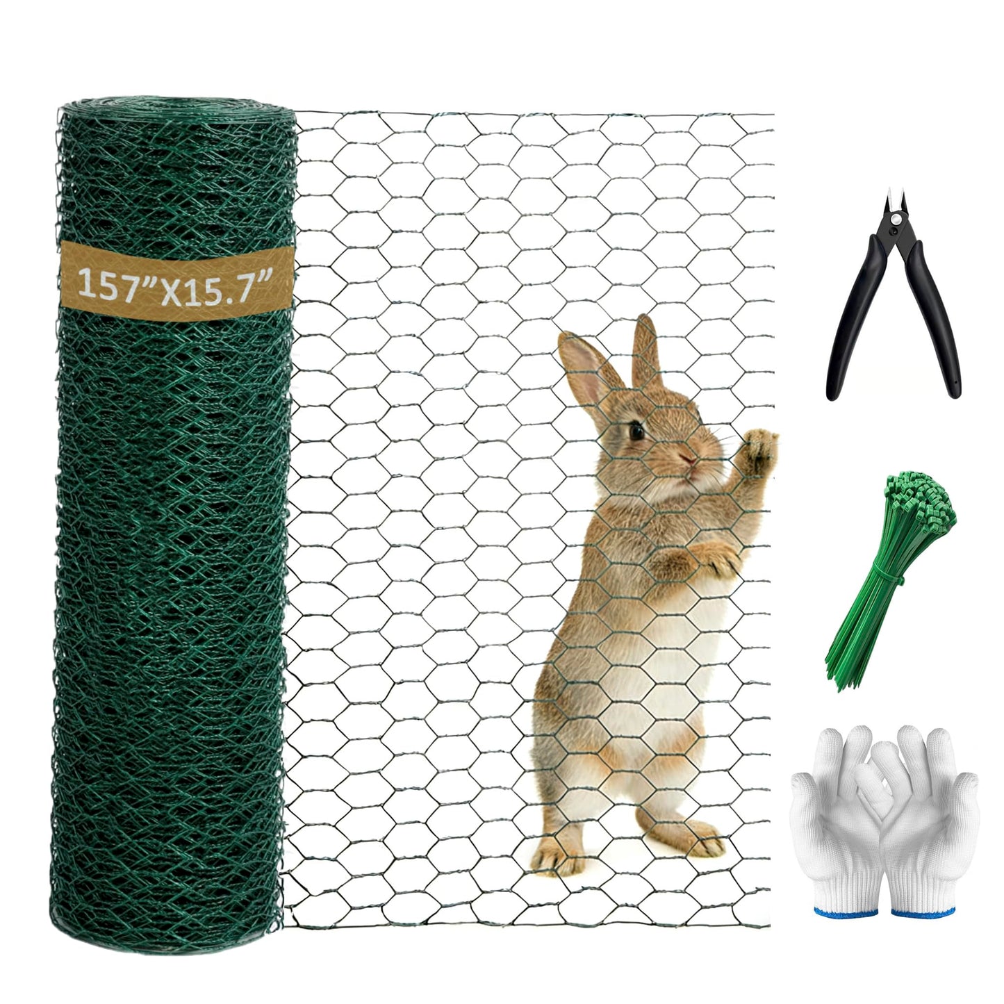 Floral Chicken Wire for Floral Arrangements for Reinforce Chicken Wire Fencing 15.7 x 157 Inch Hexagonal Galvanized Mesh Fence Includes Gloves Ties & Cutter