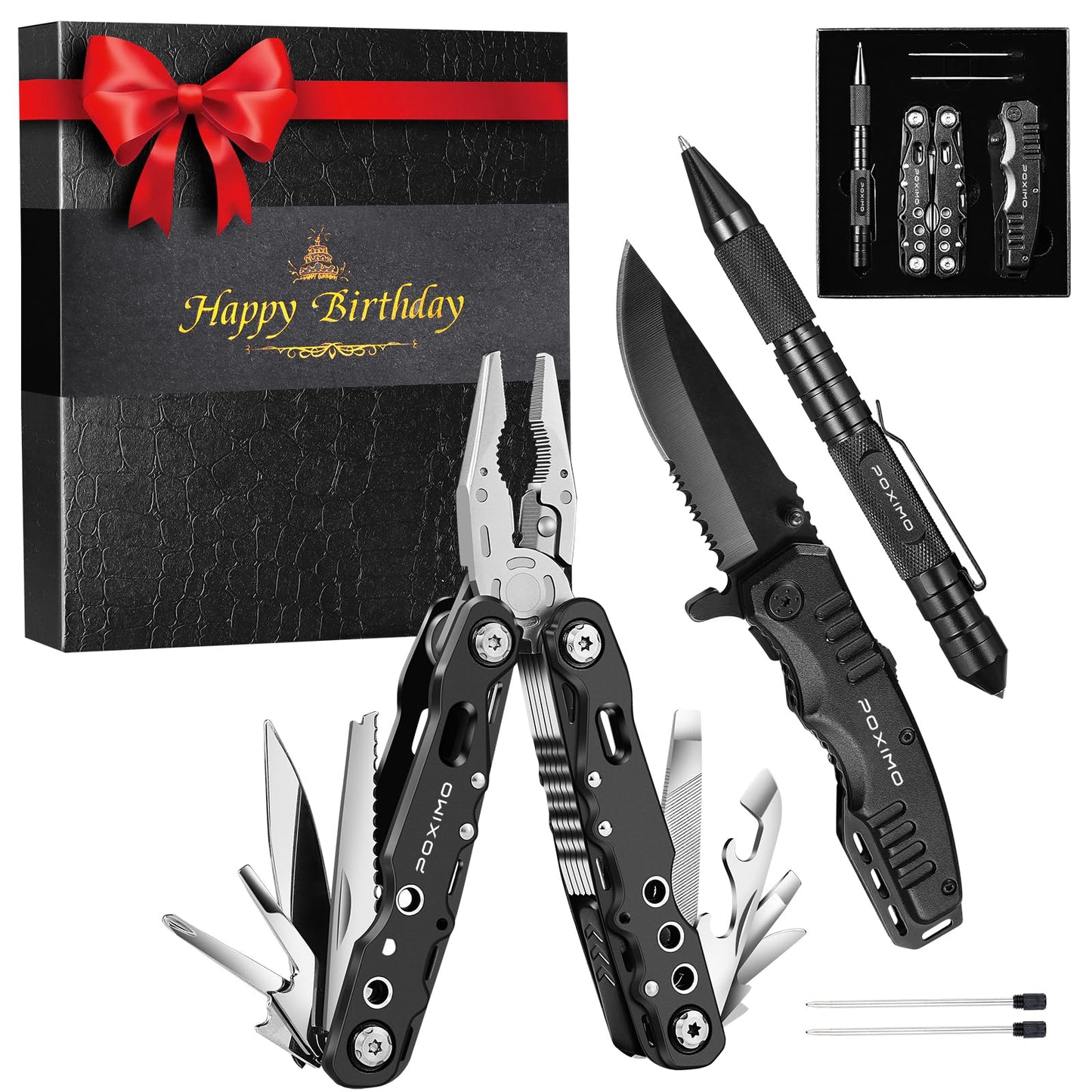 Birthday Gifts, Multitools Gift Set "Happy Birthday" for Birthday, Stocking stuffers Multit-tools Set with Multi-Pliers, Pocket Knife, Tactical Pen, Birthday Gift for Men Women(HAPPY BIRTHDAY)