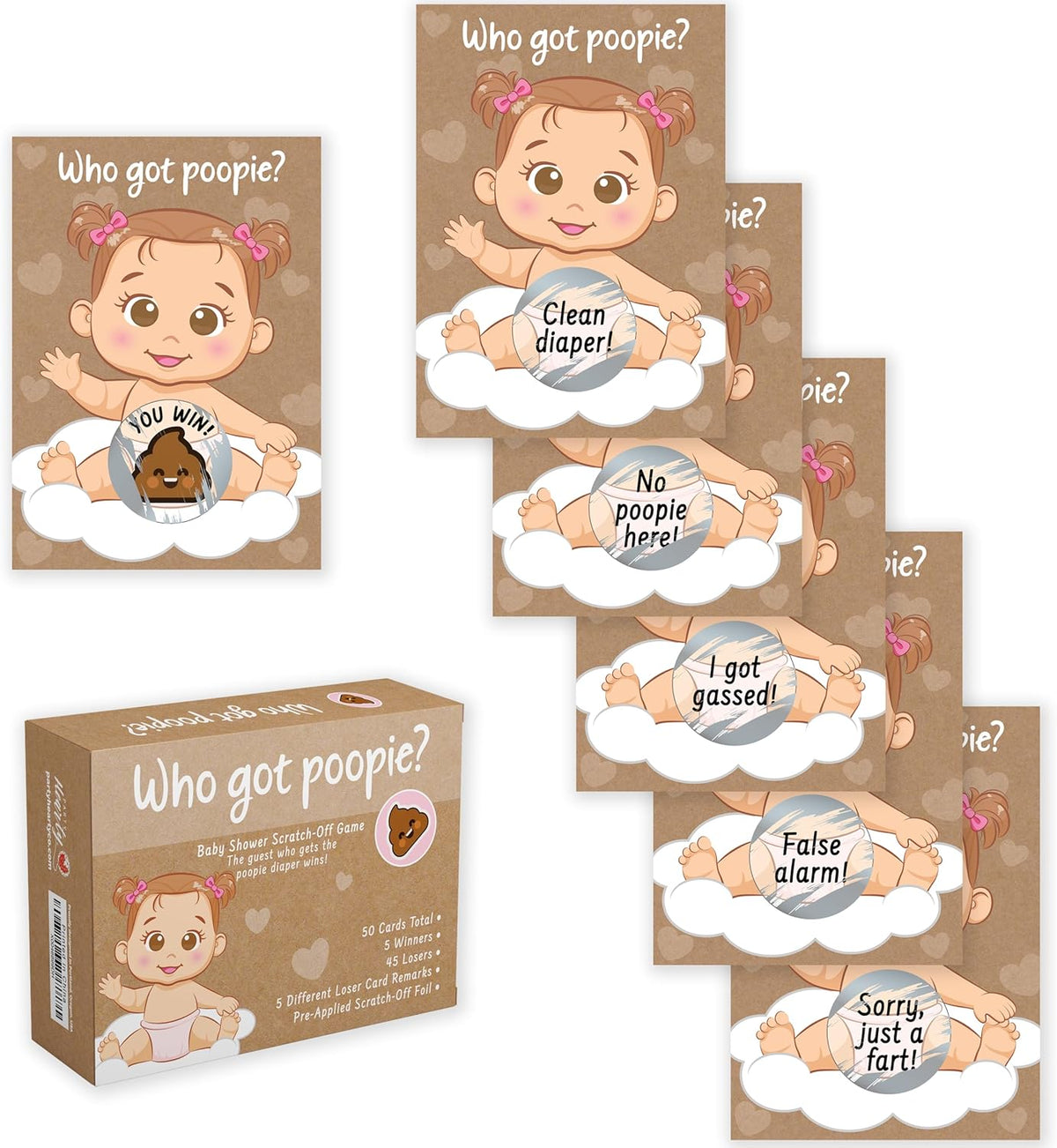 Fun Baby Shower Games for Girls - Poopie Emoji Scratch-Off Lottery Tickets - 50 Cards Hilarious and Engaging Baby Shower Activity