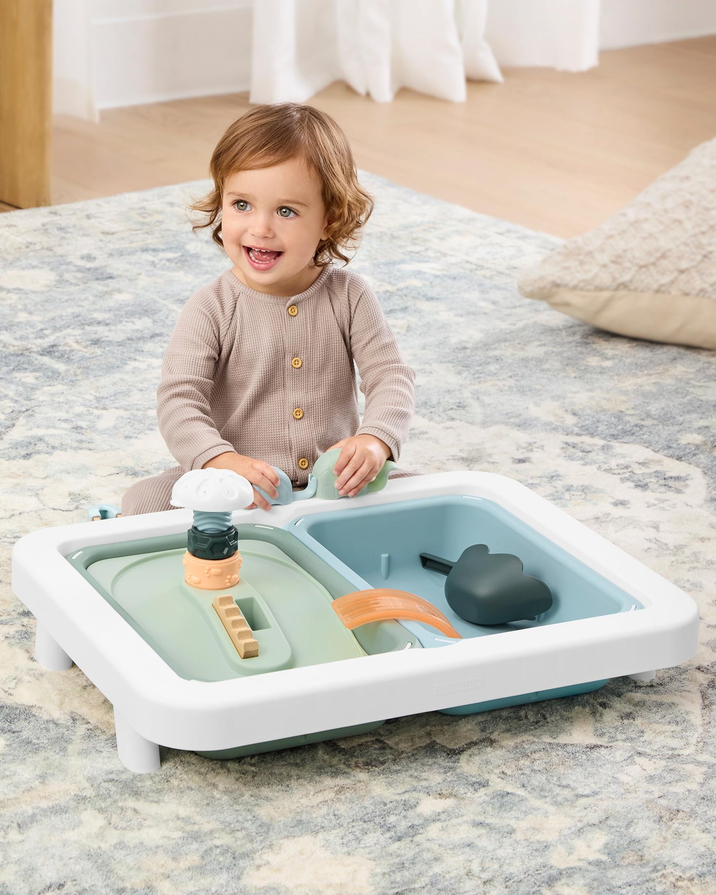 Skip Hop Discoverosity 3-in-1 Toddler Sensory Table with 13 Nature-Inspired Sensory Tools 8-Page Activity Guide 2 Bins and 2 Convertible lids, Age 18m+
