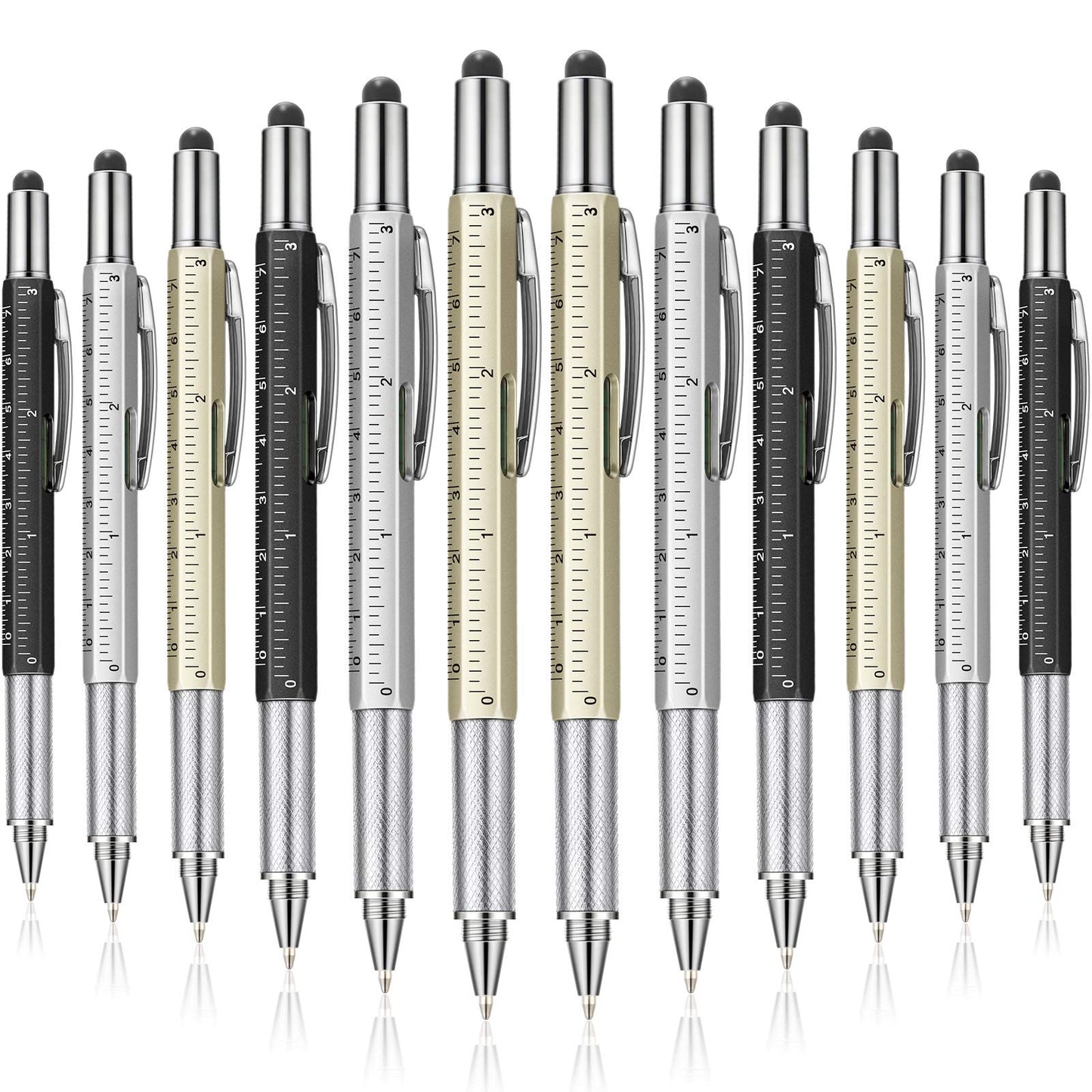Honoson 30 Pcs Tool Pen for Men Gift 6-in-1 Multitool Tech Tool Pen with Ruler, Level Gauge, Ballpoint, Stylus, Screwdriver and Slotted Screwdriver Multifunction Gift for Him Dad Father Day
