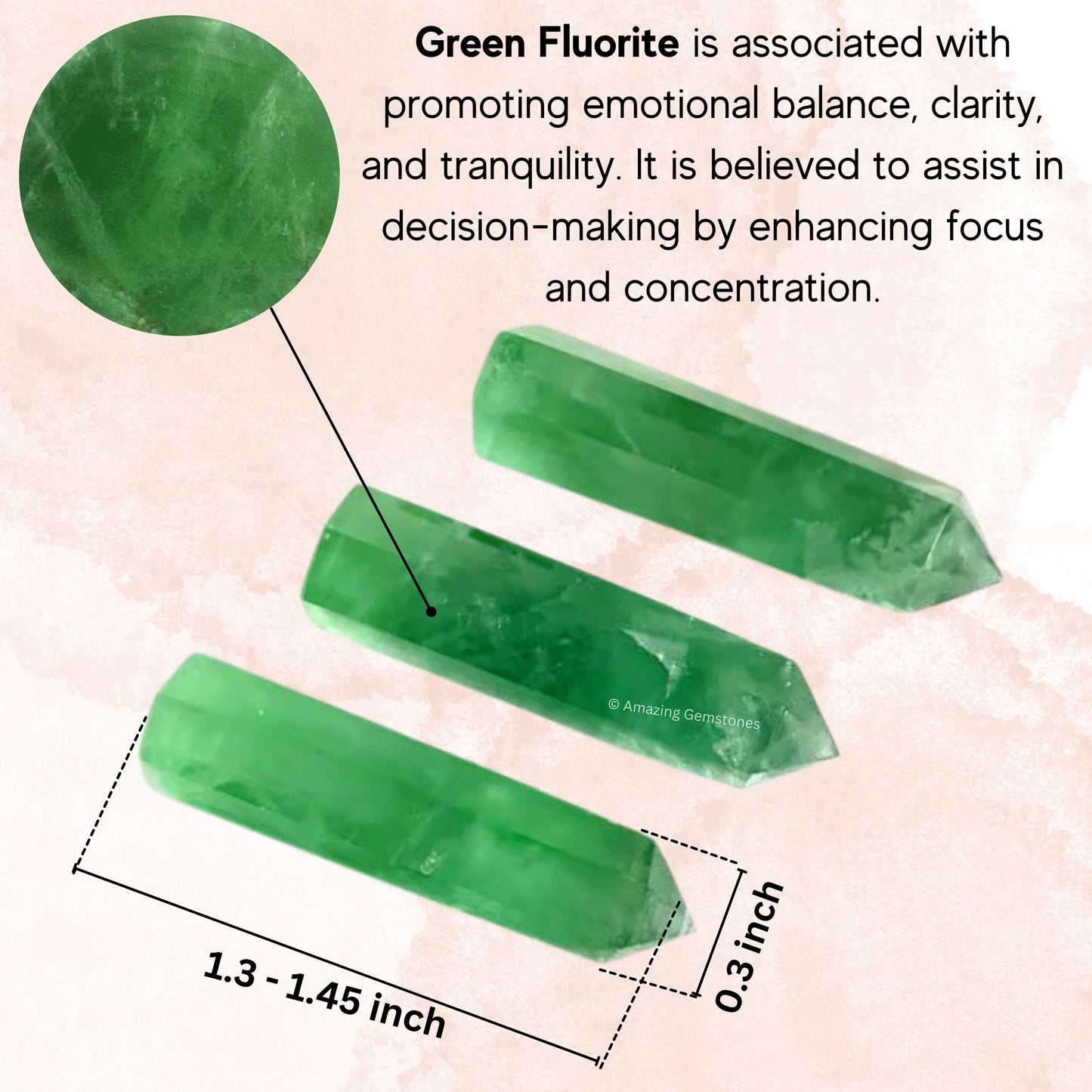 Amazing Gemstone Green Fluorite Crystal Points Bulk Healing Crystals - Pack of 3 Single Terminated Healing Wand Point Bulk Crystals for Crafts, Crystal Grid, DIY Work - - Beginners Gift