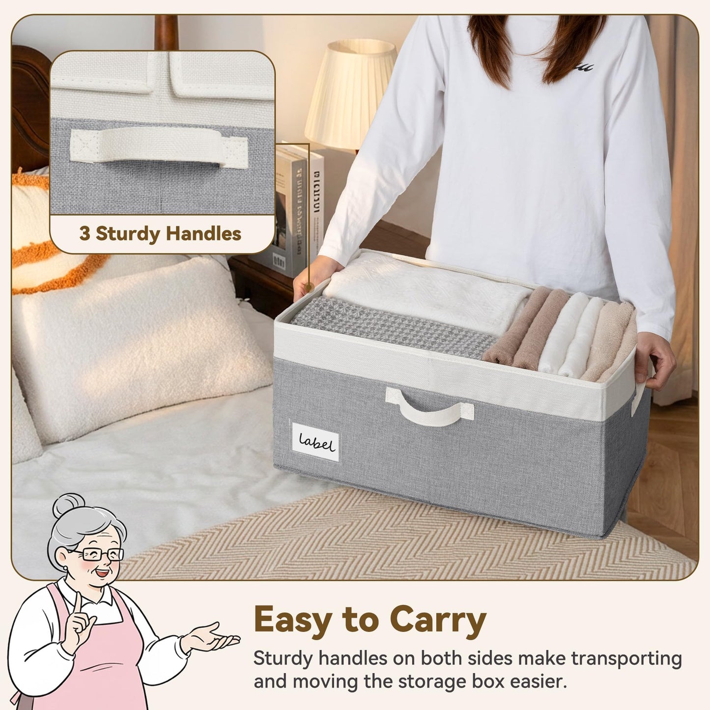 GRANNY SAYS Decorative Storage Boxes with Lid, Large Storage Bins with Double-Open Lid, Fabric Storage Basket for Clothes, 63L Closet Linen Storage Bin, White&Gray, 2-Pack