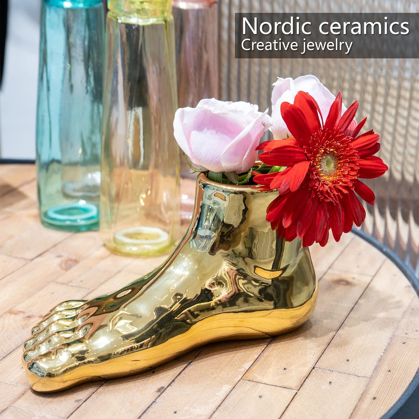 Unique Gold Vase with Planter Decorations Perfect for Weird Decor for Living Room Shelf Entryway (Golden, Large)
