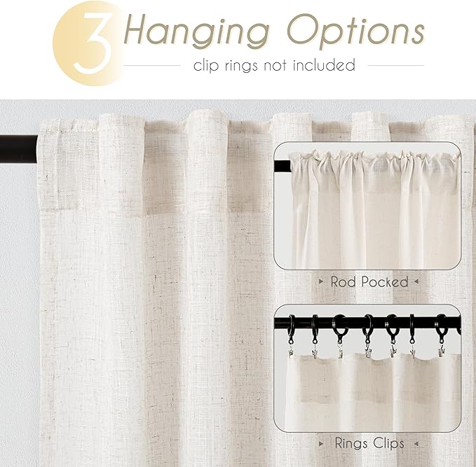 Extra Long 120 inch Curtains Linen Blend for Living Room Back Tab Neutral Farmhouse Light Filtering Semi Sheer Linen Drapes 120 inch Ceiling to Floor For Large Window Villa Hallway Ivory 10 FT 60x120