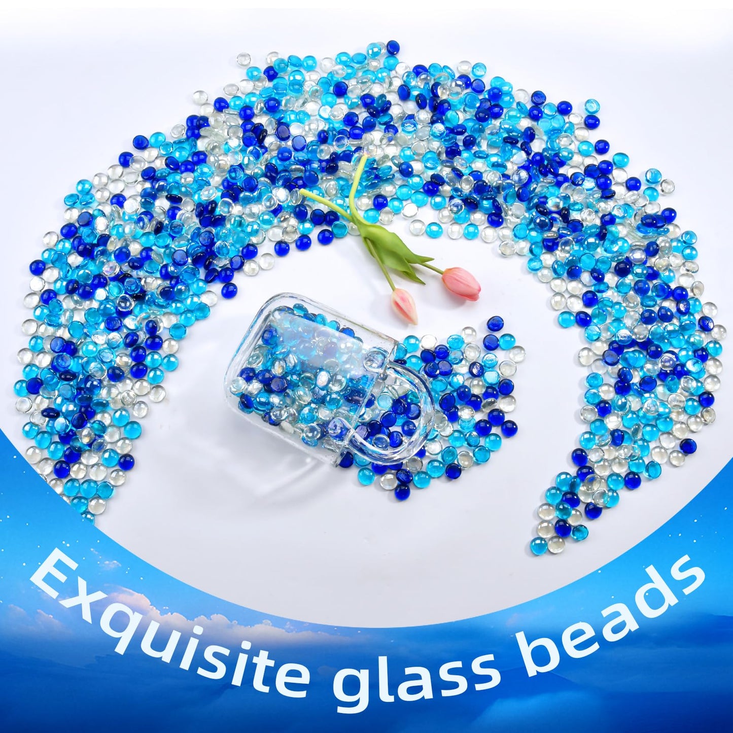 RUOJAS 10 Pounds Mixed-Color Fire Glass Beads 3/4 Inch Firepit Gems for Fire Pit Table, Fireplaces, Fire Bowl, Garden Landscaping & DIY Crafts (Cobalt Blue, Oceanic Blue, Crystal Clear)