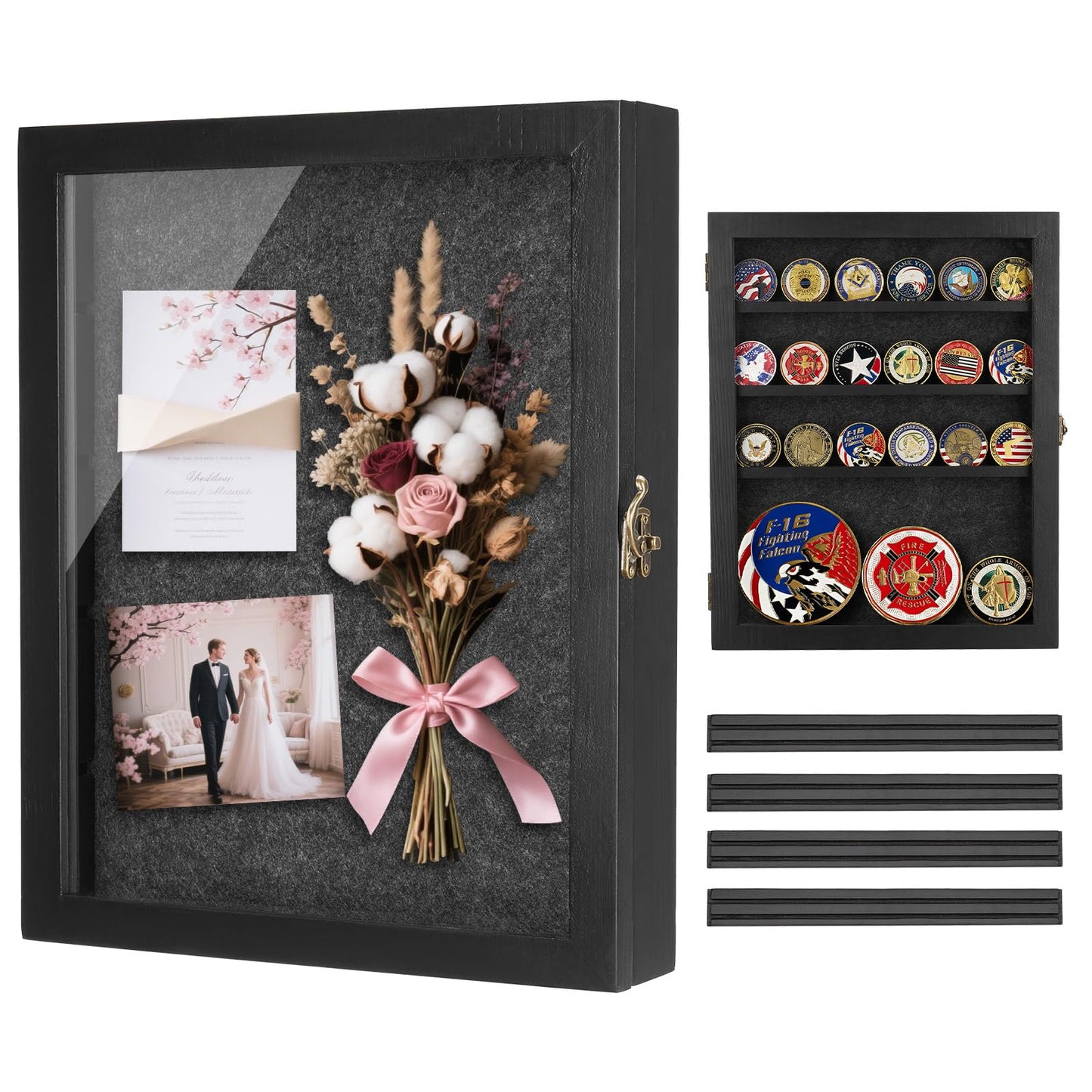 Black Shadow Box Frame 11X14 with Shelves, Medal/Challenge Coin Display Case, Pet Memorial/Wedding Shadow Box, Best Anniversary/Birthday/Bridal Shower/Engagement/Wedding Registry/House Warming Gifts