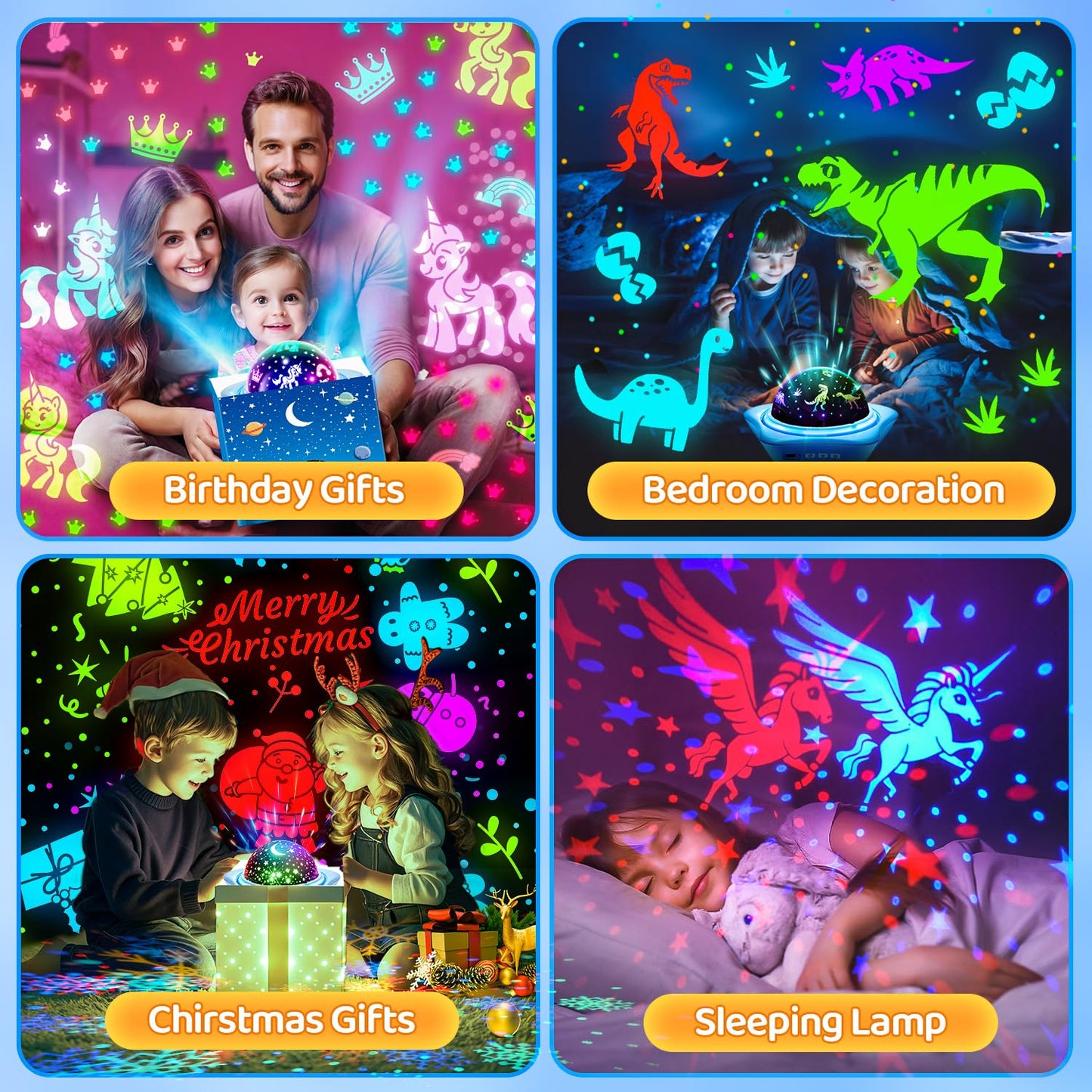 One Fire Night Light for Kids Easter Gifts, 6 Films+78 Lighting Modes Ceiling Star Projector,Rechargeable Night Light Projector,360°Rotion Star Lights for Bedroom Decor,Kids Sensory Toys Easter Toys