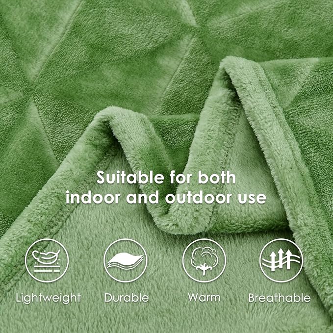 SOCHOW Triangle Textured Flannel Fleece Throw Blanket, Super Soft Lightweight Cozy Warm Plush Blanket for Bed Couch Sofa, 60 x 80 Inches, Sage Green
