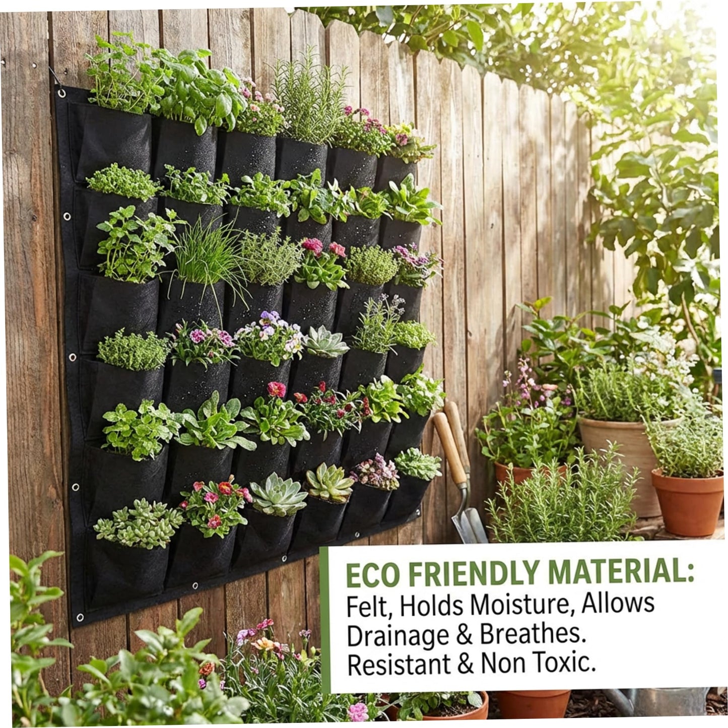 BeVistoso Vertical Garden Planter with 36 Pockets, Living Wall Planter for Indoor Outdoor Use, Thick Non-Woven Fabric Planting Bag (Black, 39.4"x39.4"), Vertical