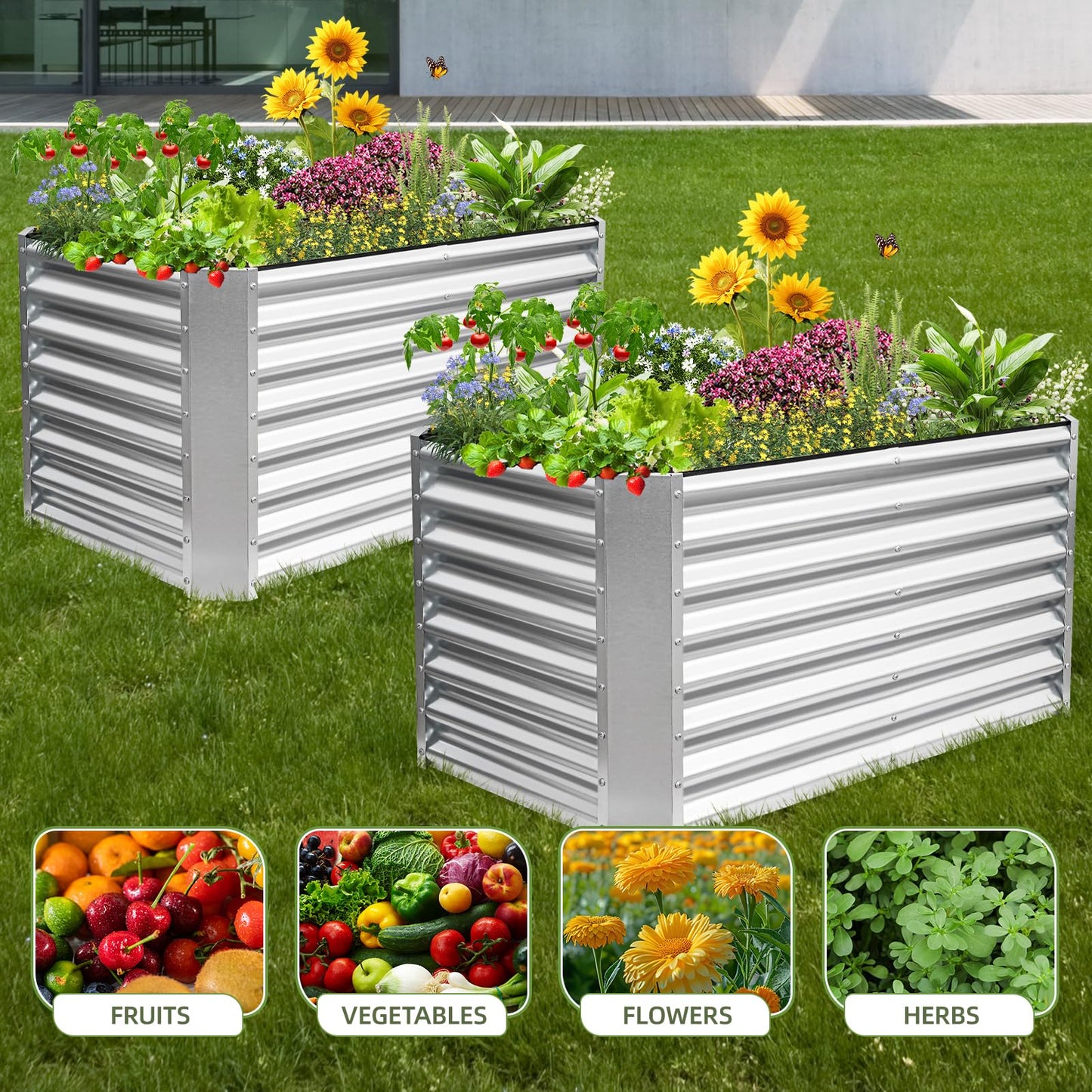GoCampDirect 4x2x2ft (2 Pack) Raised Garden Bed - Galvanized Deep Root Planter Boxes Outdoor with Wing Nuts and Safety Edges for Gardening Vegetables, Flowers, Herbs, Succulents - Silver