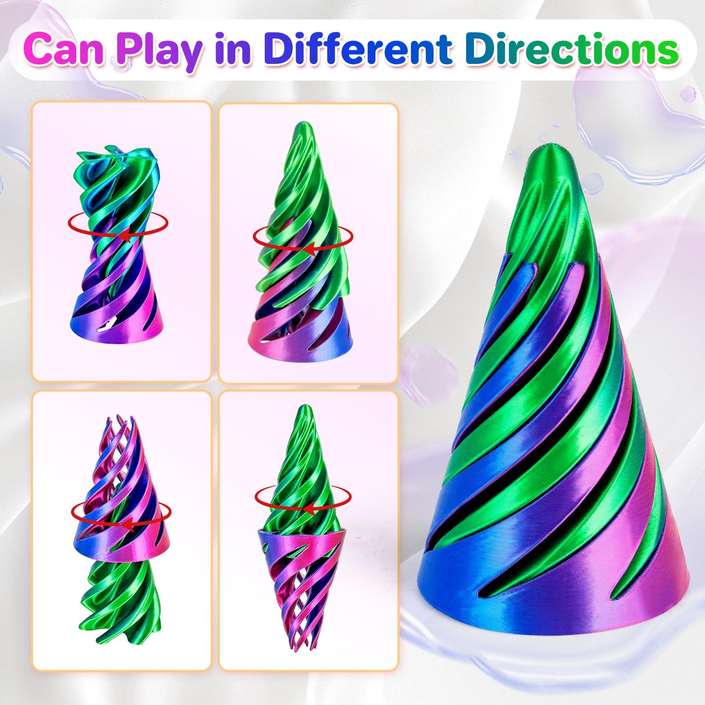 3Dgenius 8 Pack Spiral Cone Fidget Toys 3D Printed Spiral Fidget Toys Impossible Cone 3D Printed Fidgets Impossible Pyramid Passthrough 3D Printed Toys for Adults & Kids for Anxiety Relaxing, 8PCS