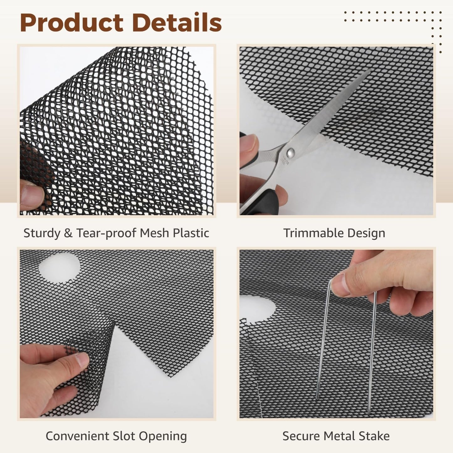 Toyosport 10 Pcs 15.75" Plant Pot Grids, Flower Pot Soil Protector Covers, Black Plant Mesh Nets for Pet Protection, Cuttable Digging Stoppers with Metal Securing Stakes