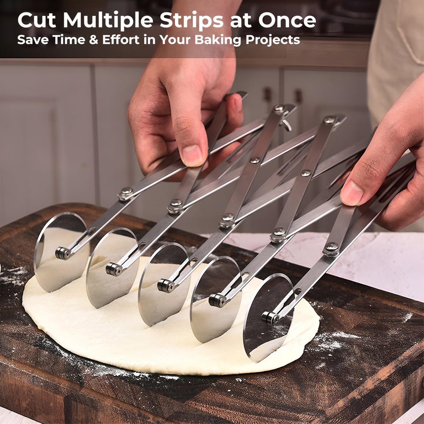 5 Wheel Pastry Cutter, Stainless Steel Pizza Slicer, Expandable Dough Cutter, Multi-Round Pastry Knife, Baking Cutter Roller Cookie Ravioli Cutter Wheel Divider