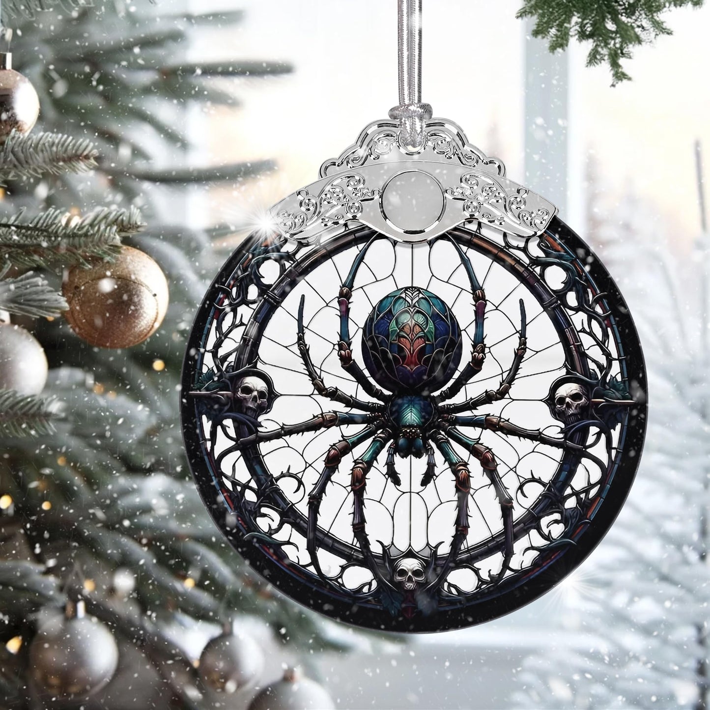2025 Ornaments for Christmas Tree, Zmoicky Stained Glass Hanging Ornament, Christmas Ornaments Clearance, Gift Exchange Ornament, Bauble Present - Spider