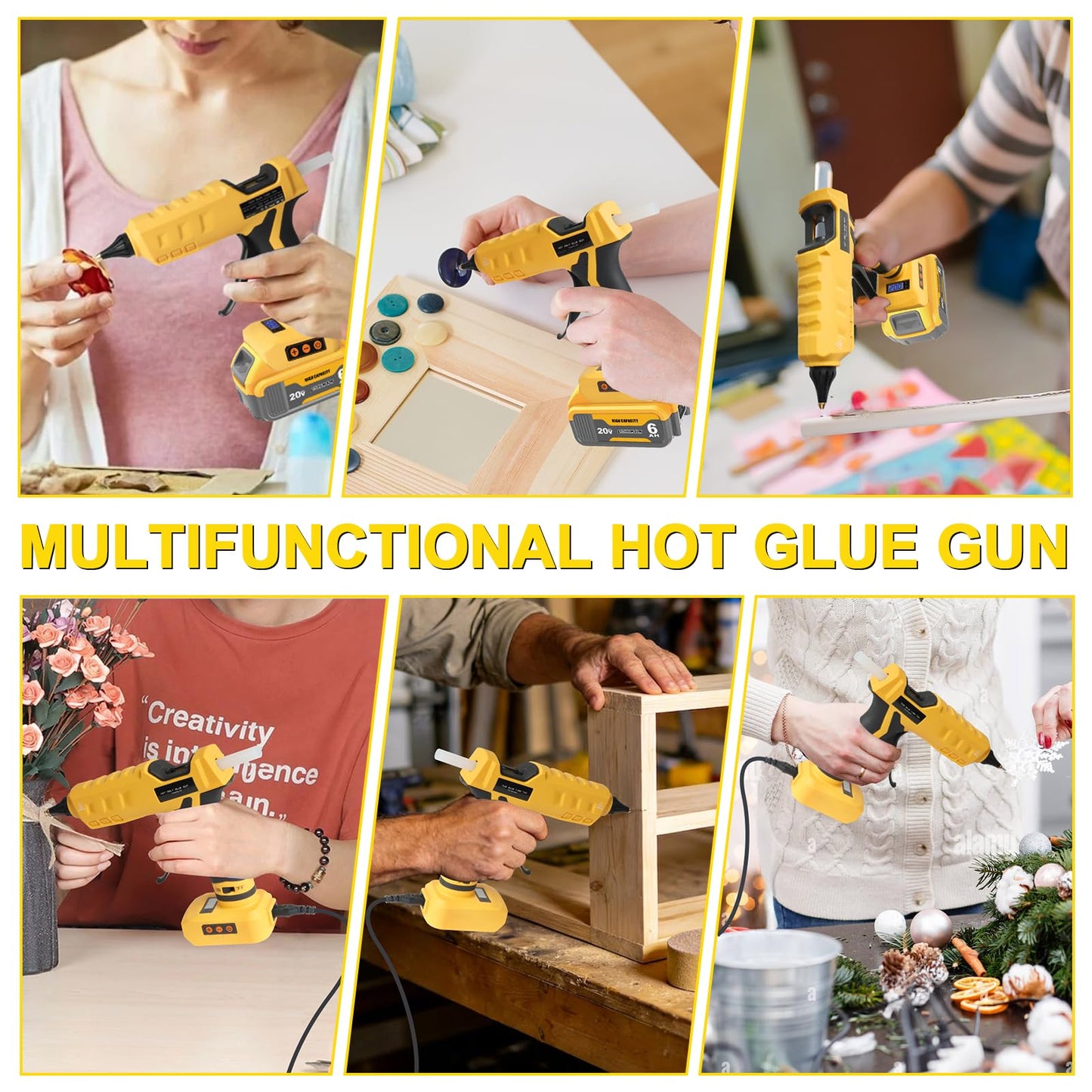Cordless & Corded 2-in-1 Hot Glue Gun Compatible with Dewalt 20V Battery, 100W Digital LED Temp Adjustable Anti-drip Full Size Glue Gun with 1 replaceable nozzle & Glue Sticks (Battery Not Included)