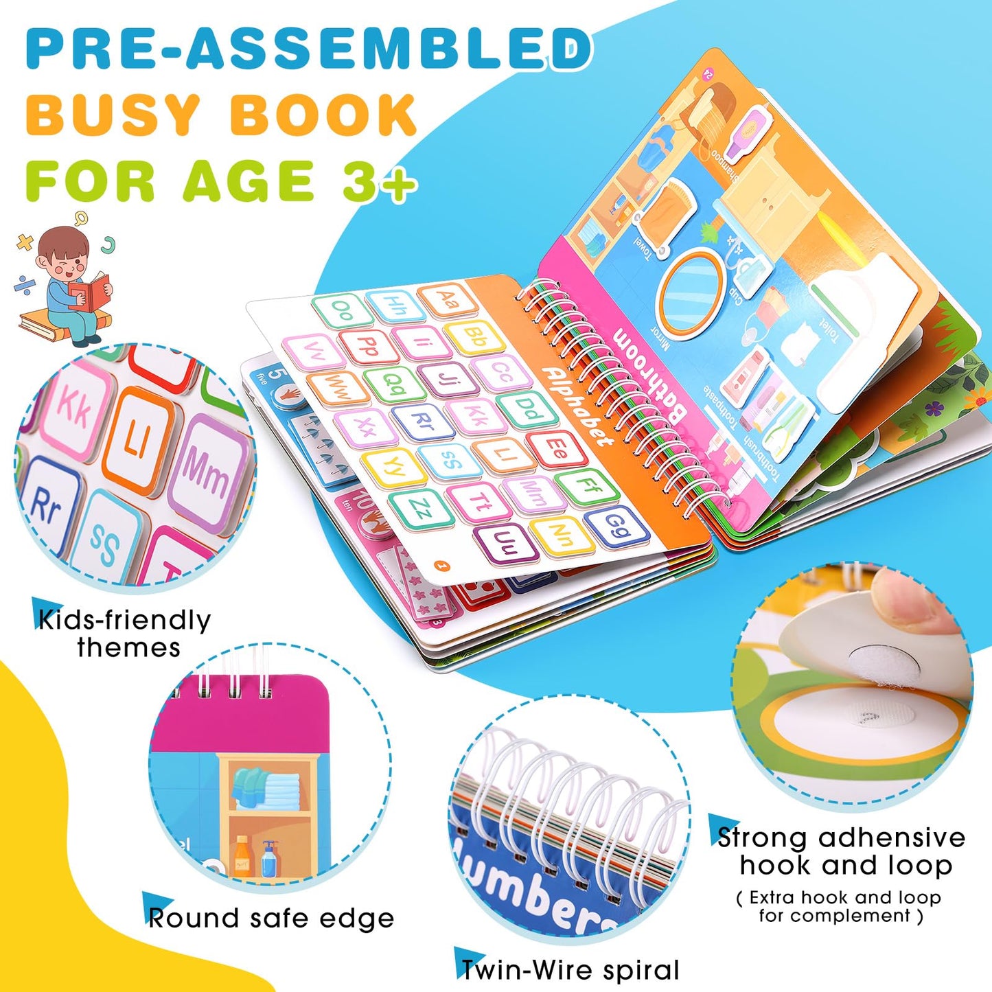 Fuutreo Montessori Busy Book for Toddlers 24 Themes Preschool Learning Binder with Stickers, Cognitive and Sensory Activities for Kids Ages 2-4 Educational Gift for Boys Girls with Gift Box Packaging