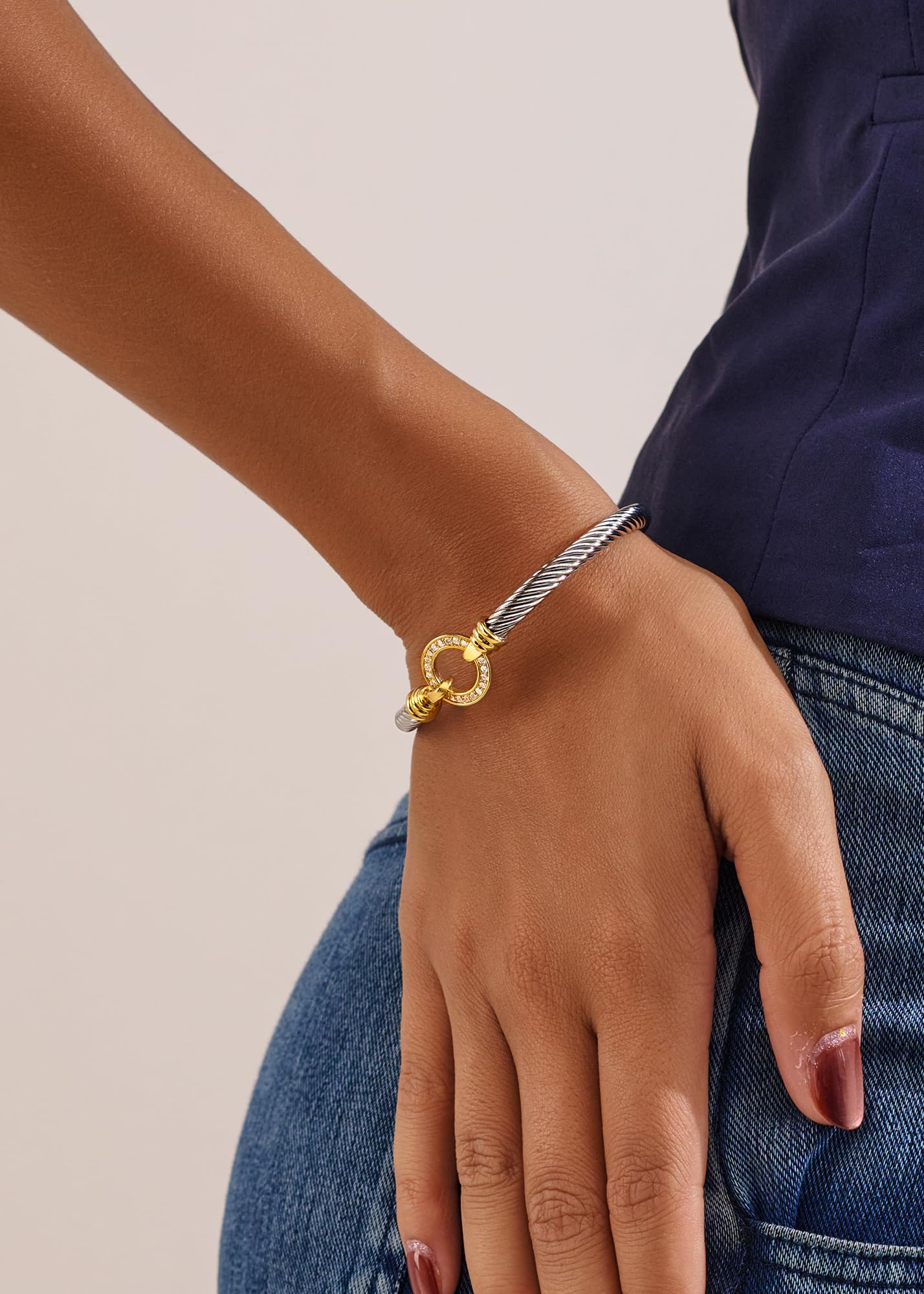 WOWORAMA Two Tone Cuff Bracelet for Women Silver Gold Cable Wire Bangle Bracelet Unisex Mixed Metal Bracelets Twisted Wire Cuffs Jewelry