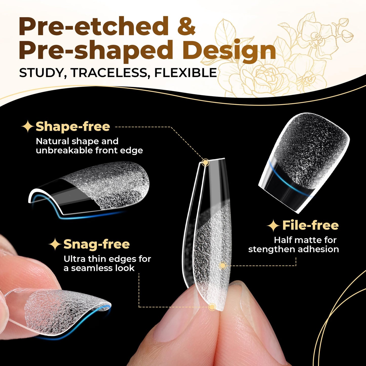 UNA GELLA Extra Short Coffin Nails Tips: 504pcs Pre-etched XS Short Nails, 12 Sizes Clear Coffin Press on Nails Full Cover Gel Tips Acrylic False Fake Nails Extension DIY Salon